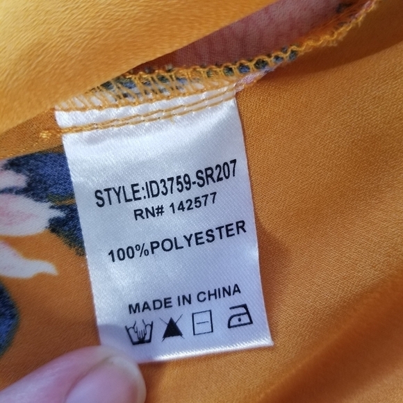 IRIS Yellow Floral Cold Shoulder Hi-Low Wrap Flowy Dress Flutter Sleeves M - Picture 13 of 16